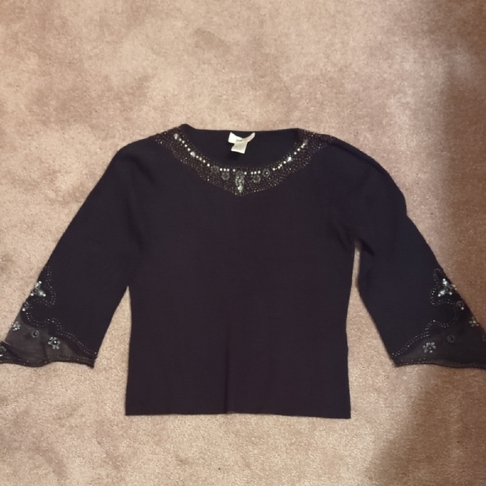 Black Beaded Long Sleeve Top